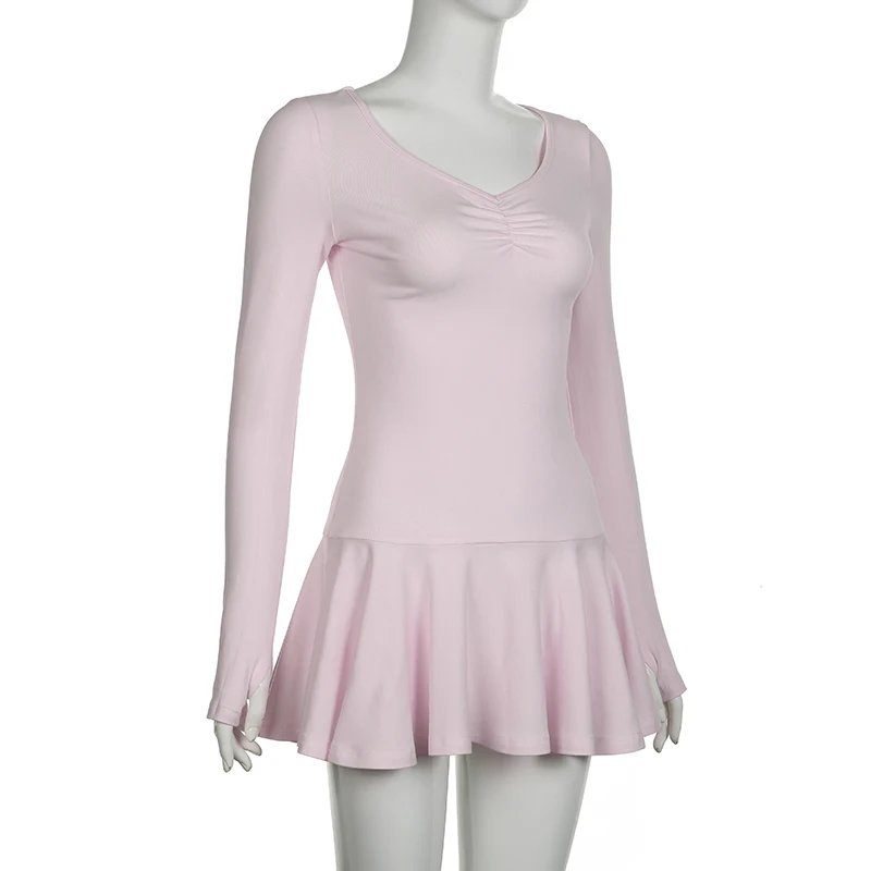 Pink Fold A-Line Mini Dresses