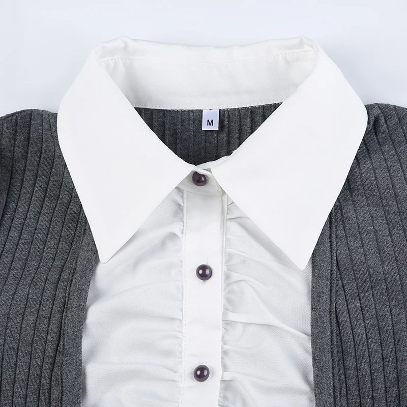 Fold Patched Slim Leisure Knit Tops