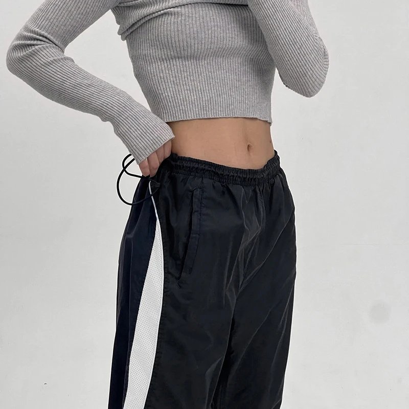 Stripe Spliced Baggy Drawstring Pants