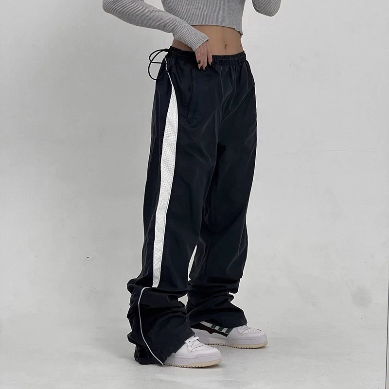 Stripe Spliced Baggy Drawstring Pants