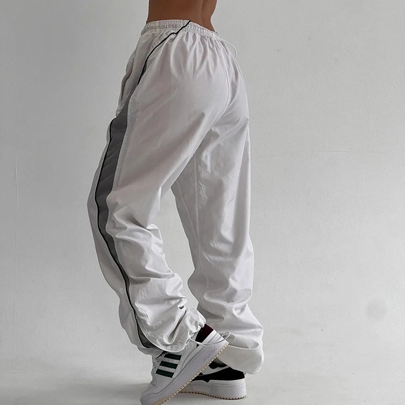 Stripe Spliced Baggy Drawstring Pants