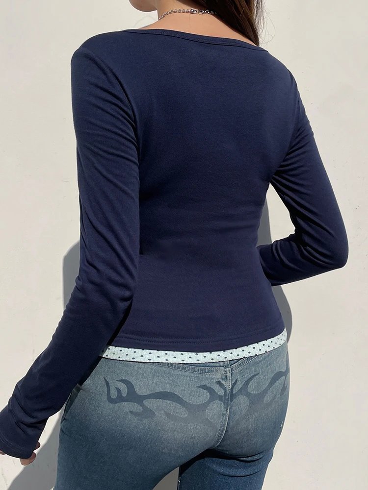 Lace Patched long sleeve Tops