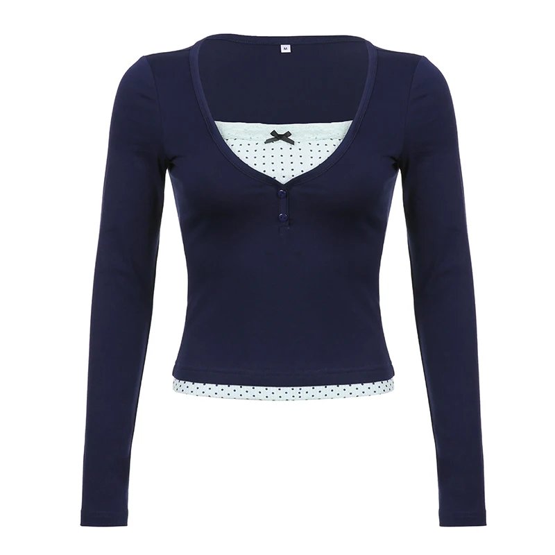 Lace Patched long sleeve Tops