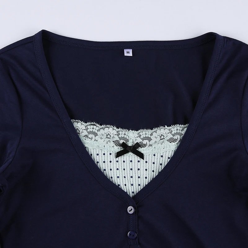Lace Patched long sleeve Tops