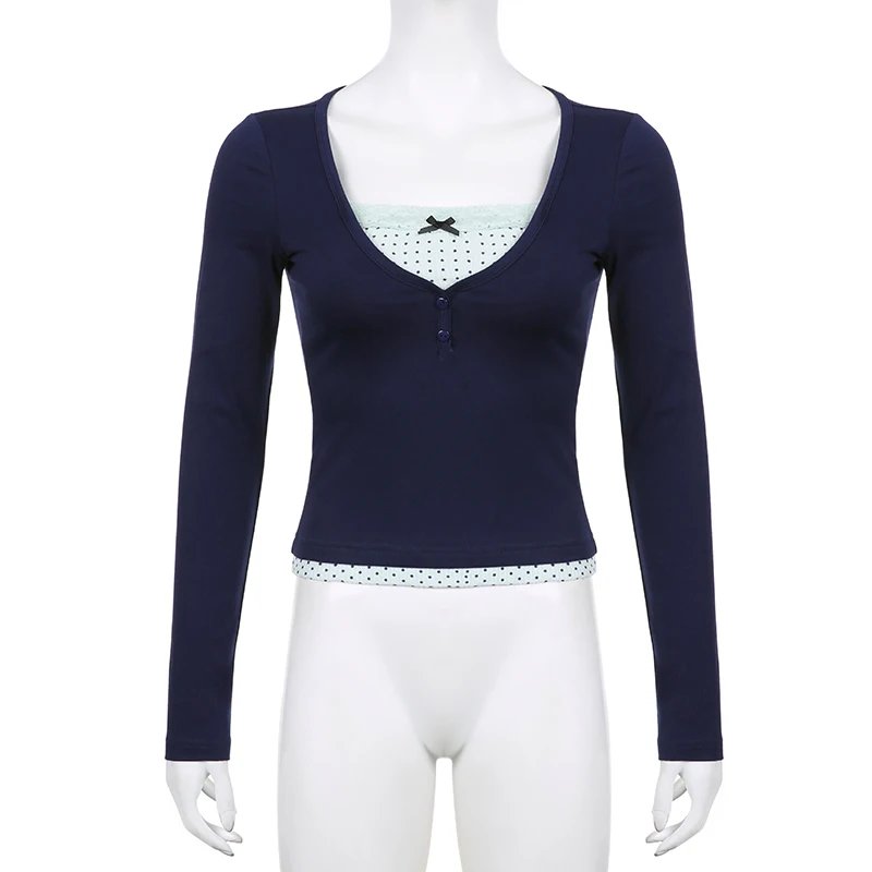 Lace Patched long sleeve Tops