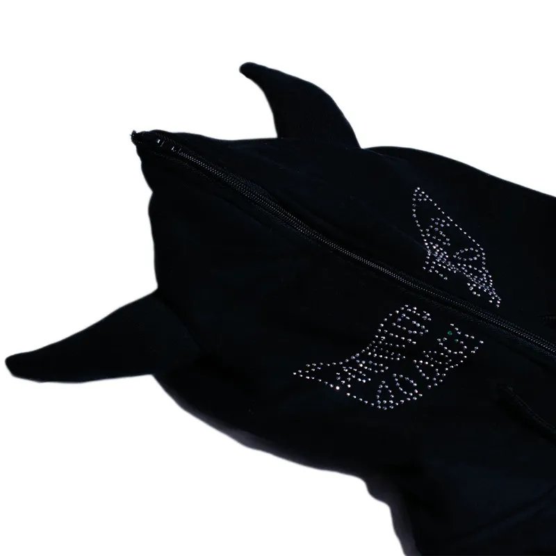 BIG PROMOTION Y2K Autumn and Winter Men's Halloween Fierce Ox Horn Casual Loose Coat Top Hot Diamond Long Sleeve Hooded Cardigan