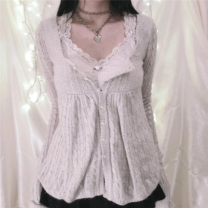 Fairycore Breasted Knitted Cardigan Tops