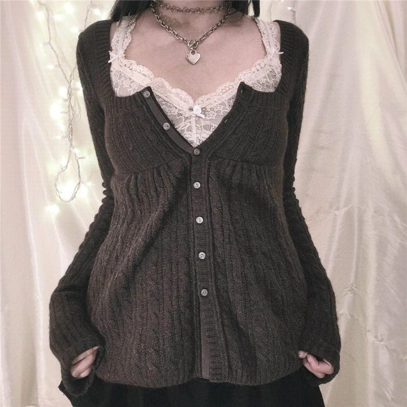 Fairycore Breasted Knitted Cardigan Tops