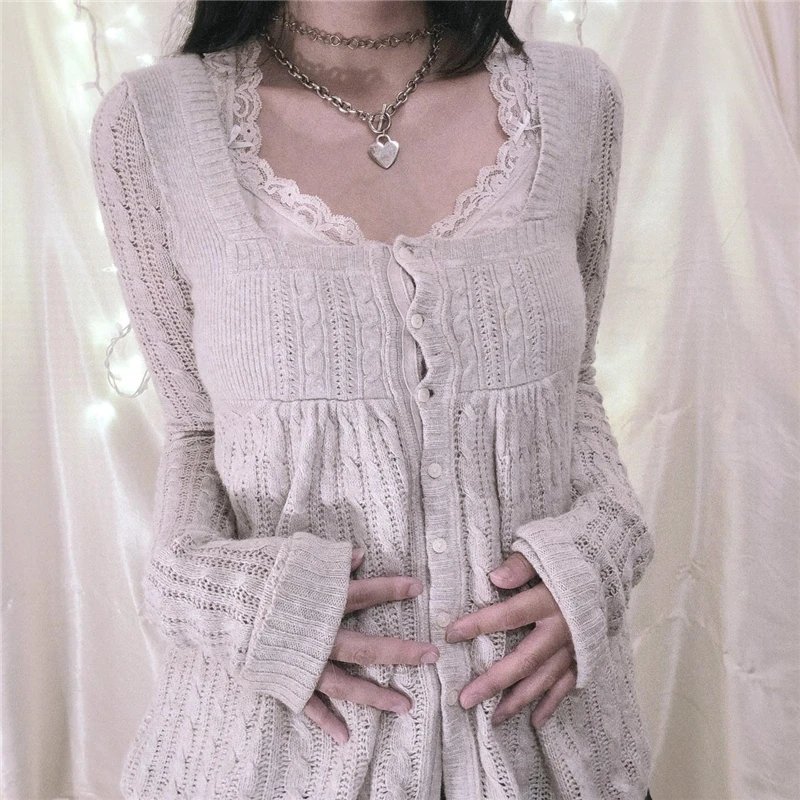 Fairycore Breasted Knitted Cardigan Tops