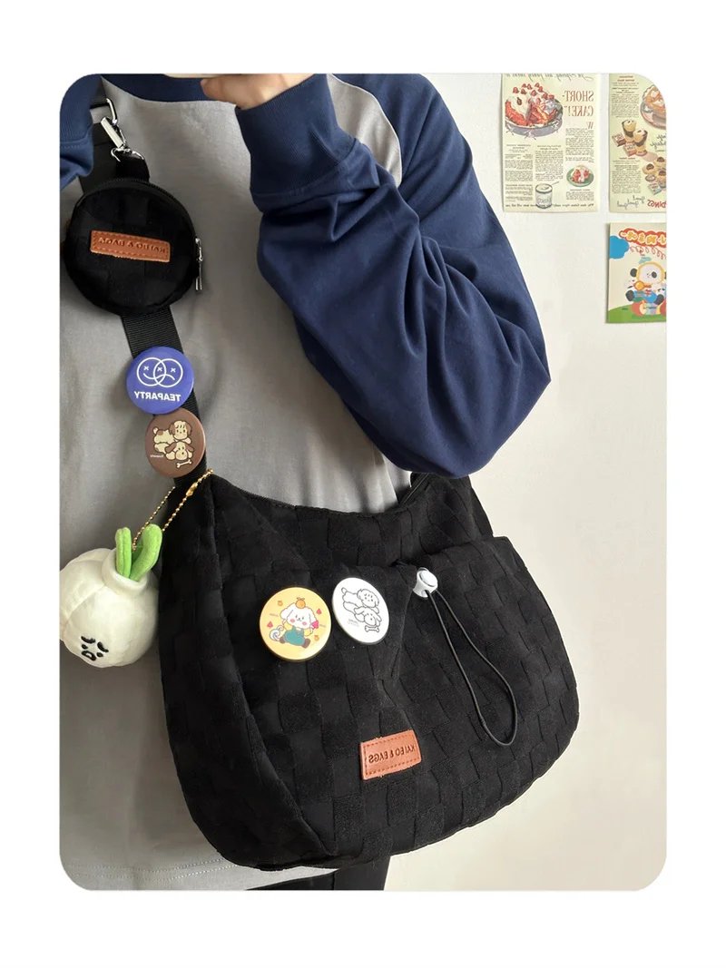 Color Plaid Print Shoulder Bag Color Plaid Print Shoulder Bag