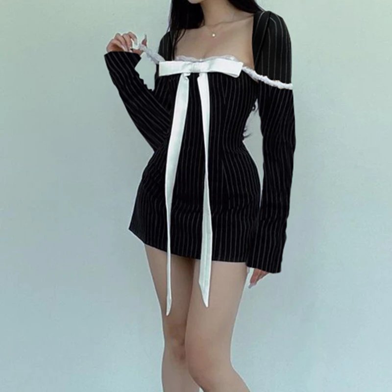Bow Patchwork Long Sleeve Dress Bow Patchwork Long Sleeve Dress