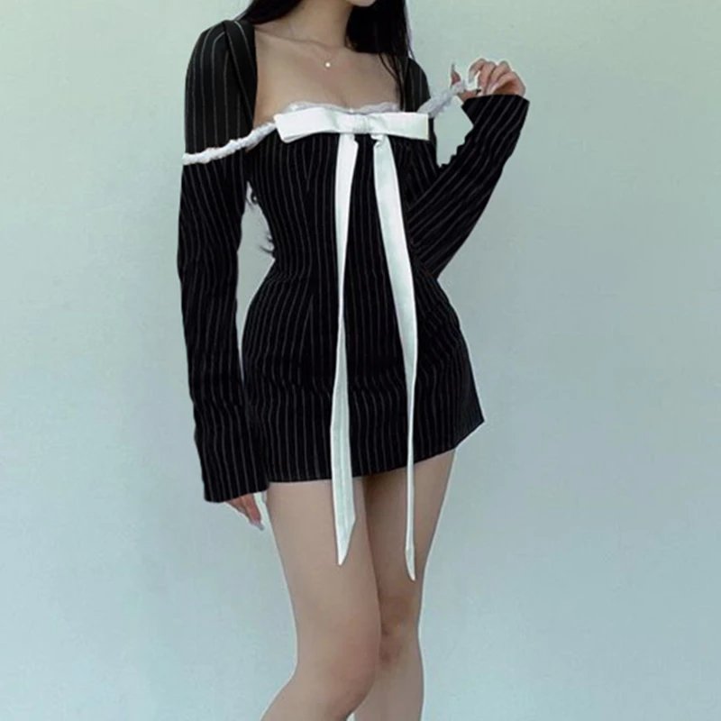 Bow Patchwork Long Sleeve Dress Bow Patchwork Long Sleeve Dress