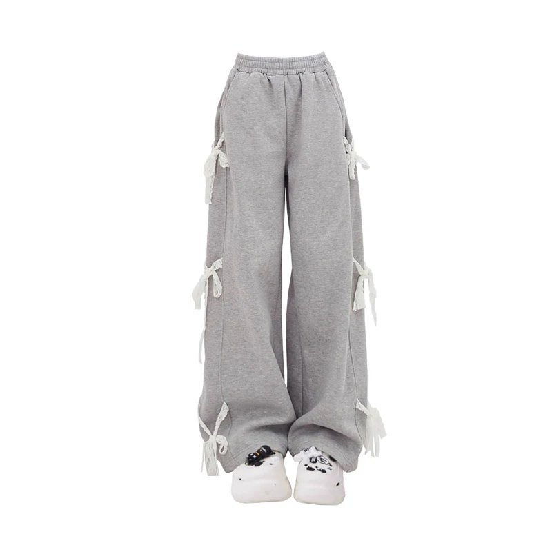 Grey Lace Lace-up Pants V