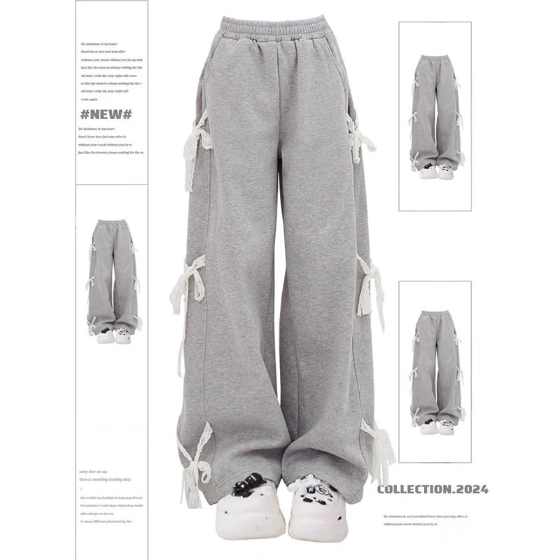 Grey Lace Lace-up Pants V