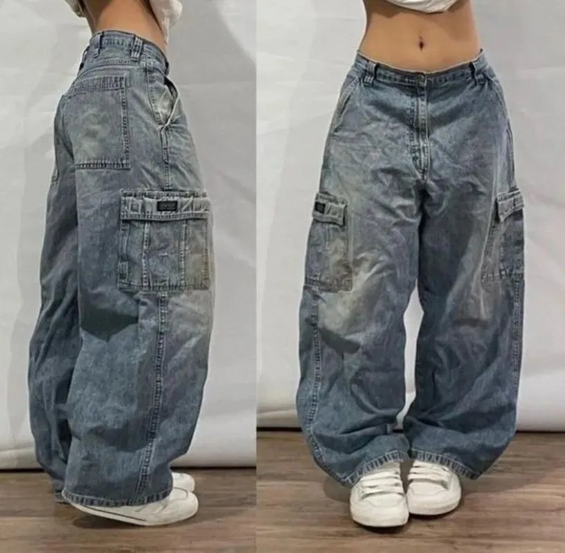 Wash blue Multiple pockets Baggy Jeans