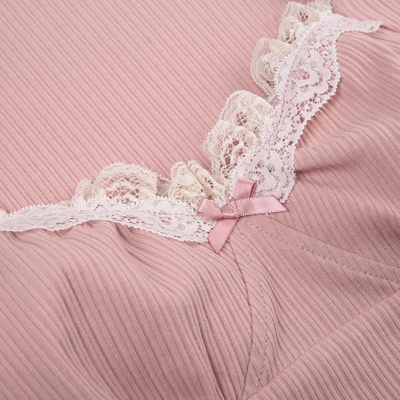 Pink Bow Lace Crop Top