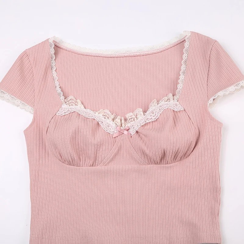 Pink Bow Lace Crop Top