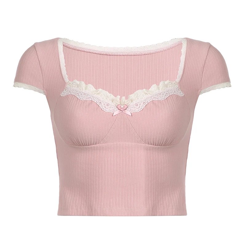 Pink Bow Lace Crop Top