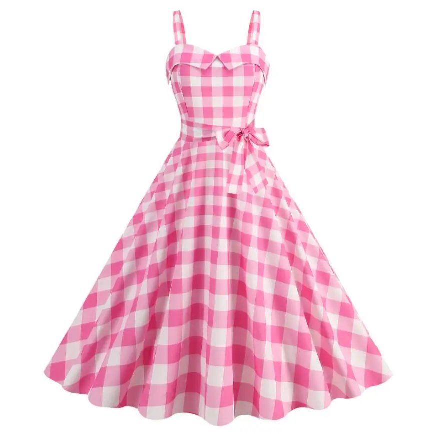 Pink Plaid High-Waisted Dress