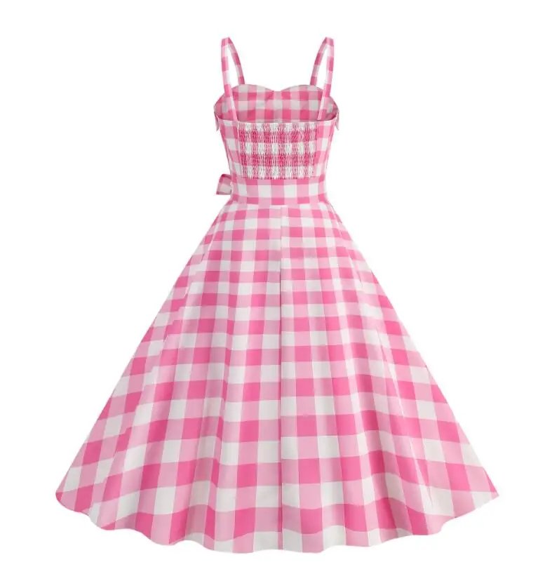 Pink Plaid High-Waisted Dress