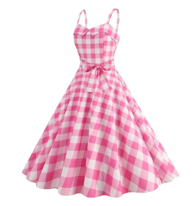 Pink Plaid High-Waisted Dress