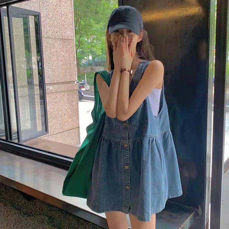 Single-Breasted Pockets Denim Dresses