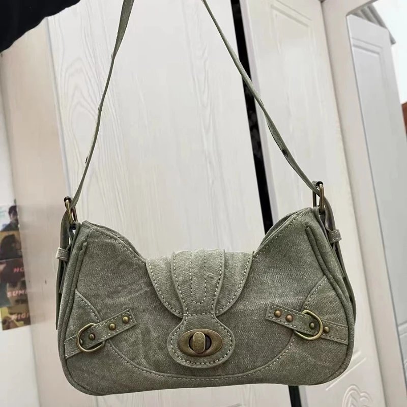 Rivets Green Canvas Handbag