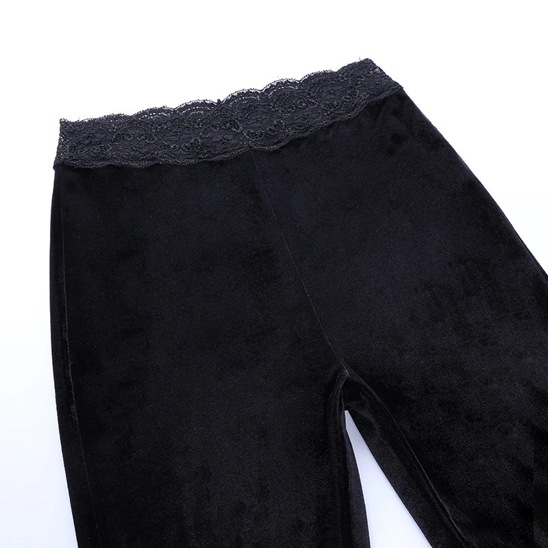 Gothic Black Lace Mesh Flared Pants