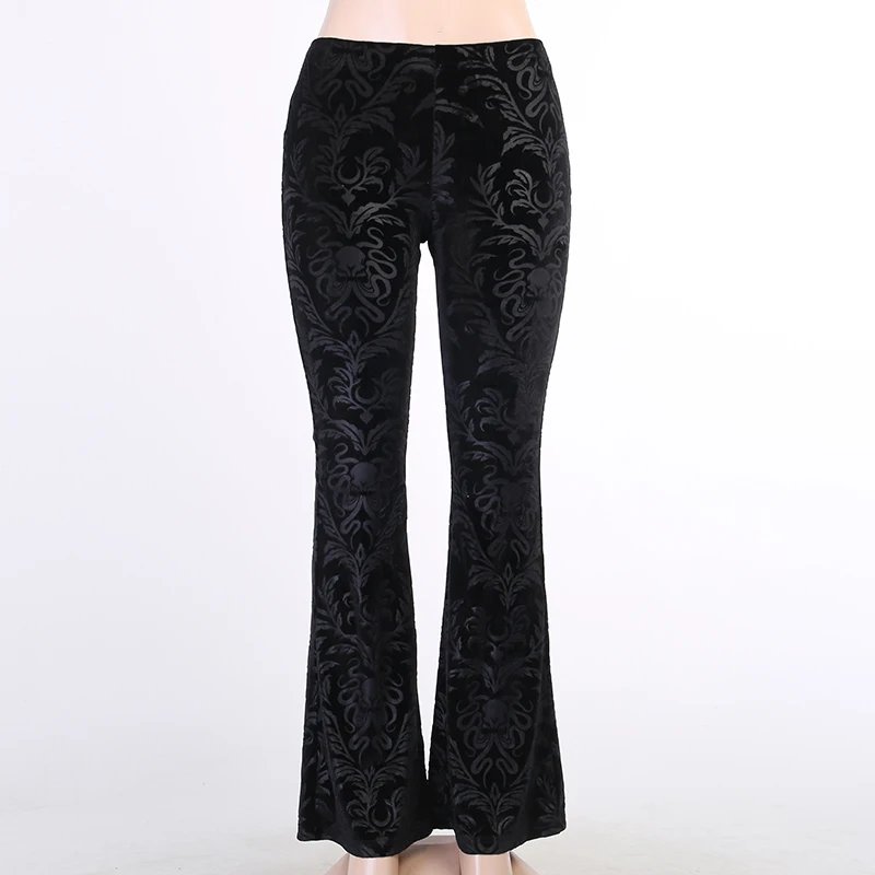 Gothic Black Lace Mesh Flared Pants