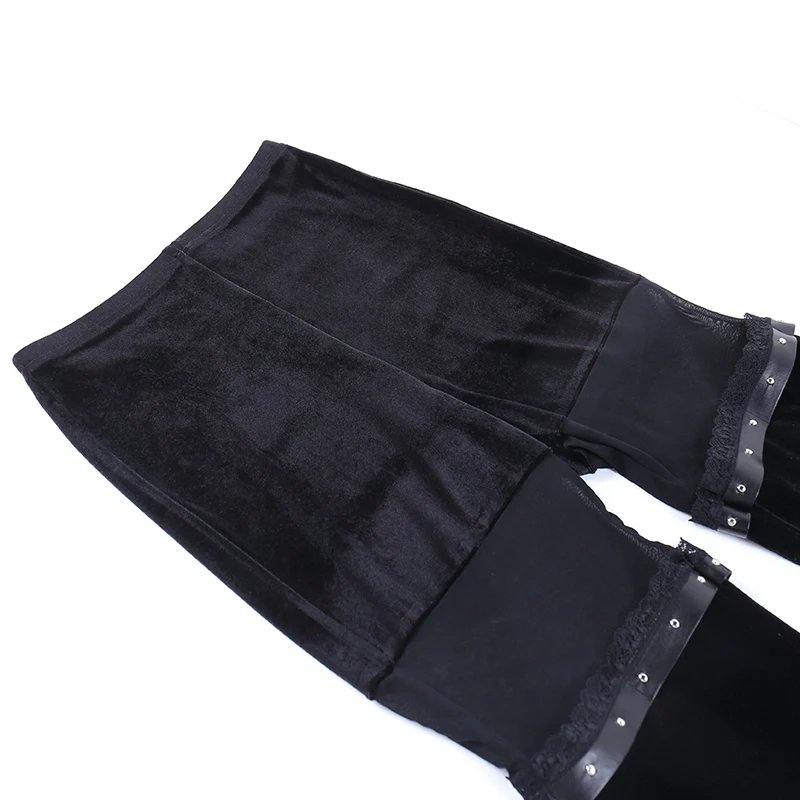 Gothic Black Lace Mesh Flared Pants