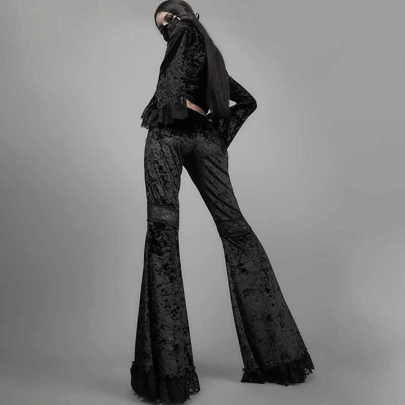 Gothic Black Lace Mesh Flared Pants