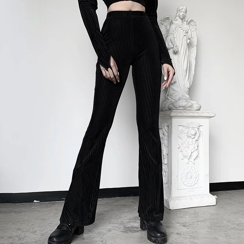 Gothic Black Lace Mesh Flared Pants