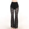 Gothic Black Lace Mesh Flared Pants