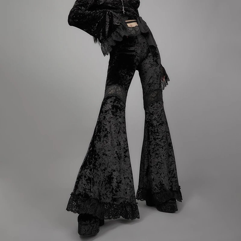 Gothic Black Lace Mesh Flared Pants