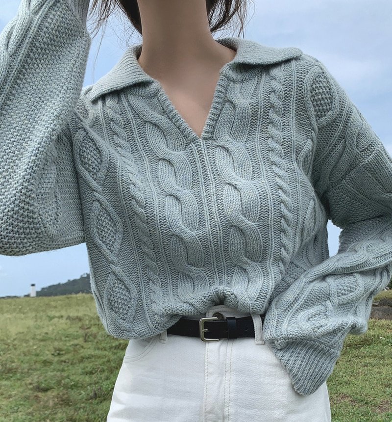 Women's Polo Style Knitted Sweater