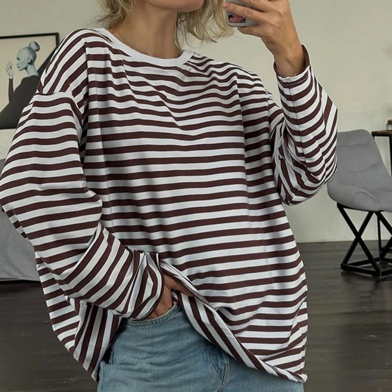 Striped Loose O Neck Pullovers