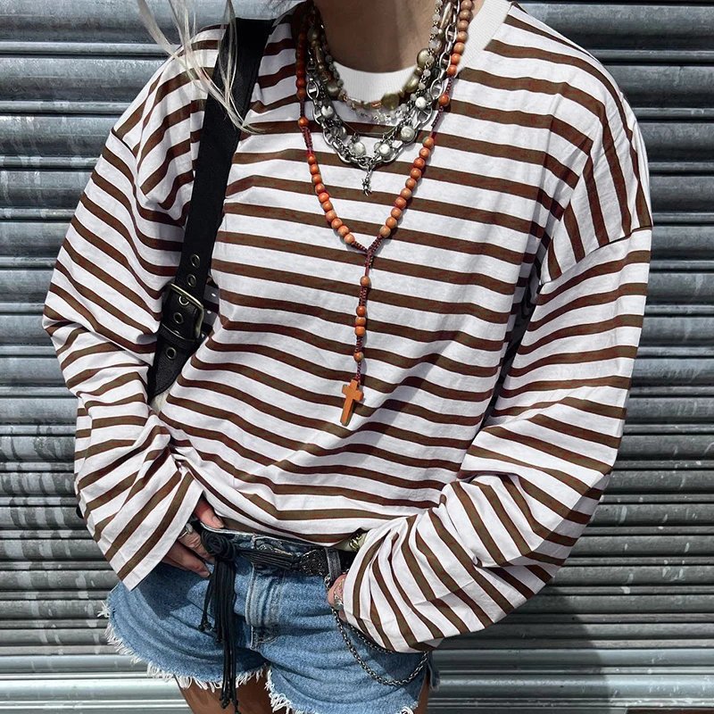 Striped Loose O Neck Pullovers