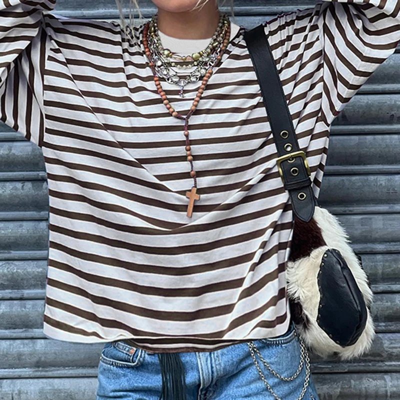 Striped Loose O Neck Pullovers