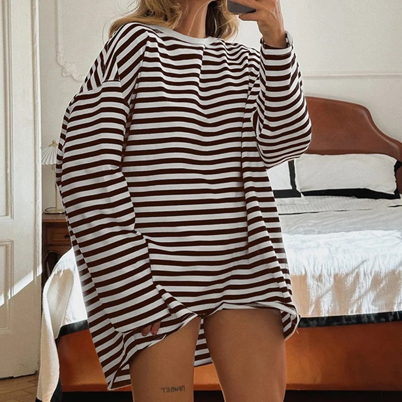 Striped Loose O Neck Pullovers