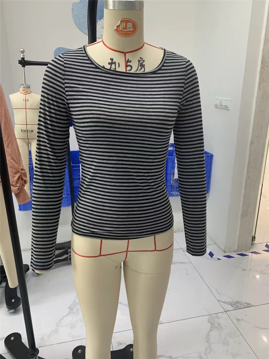 Striped Long Sleeve Goth Tops