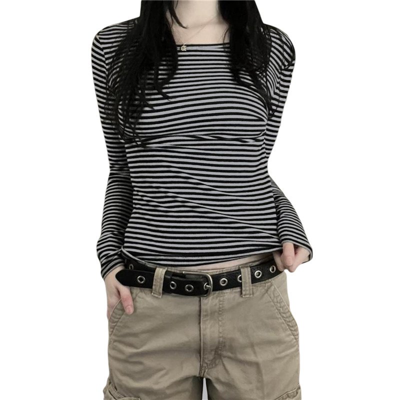 Striped Long Sleeve Goth Tops