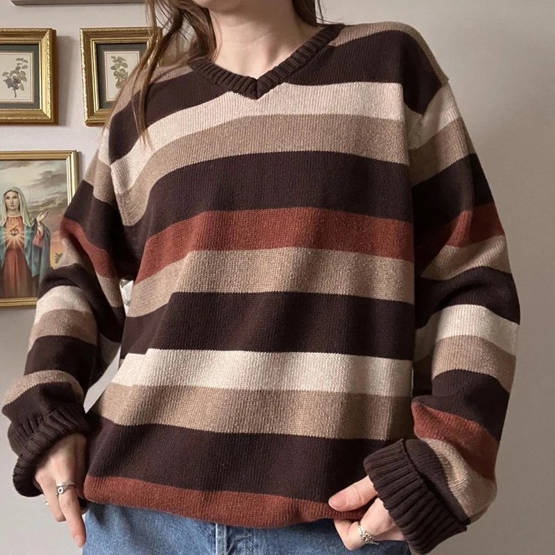 2000s Brown Striped Sweater