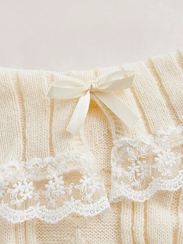 Bow Lace Off Shoulder Knit Sweater