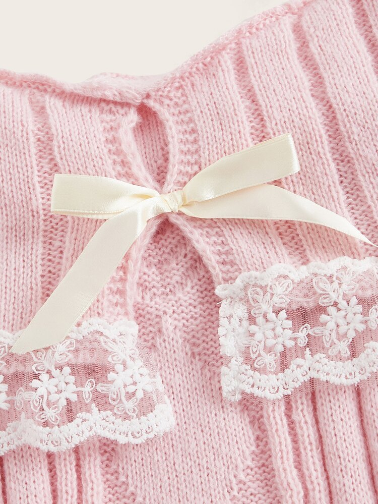 Bow Lace Off Shoulder Knit Sweater