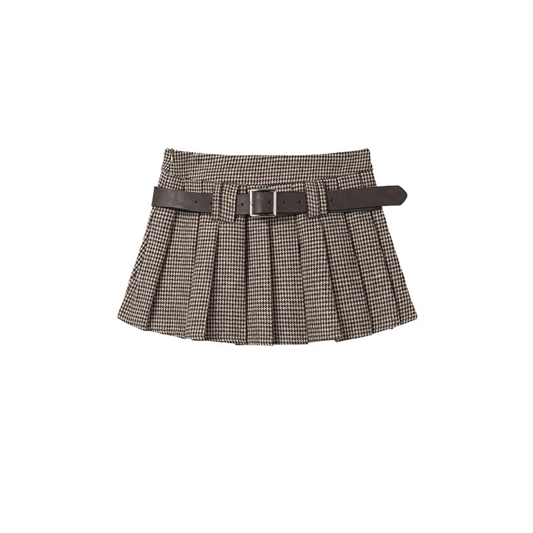 Houndstooth Mini Skirt with Belt