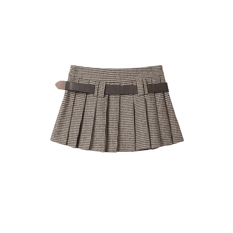 Houndstooth Mini Skirt with Belt