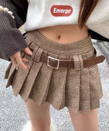 Houndstooth Mini Skirt with Belt