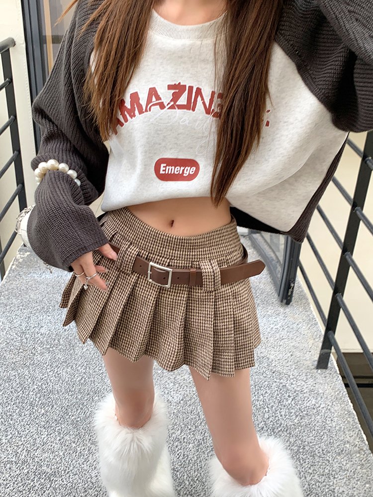 Houndstooth Mini Skirt with Belt