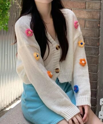 Colorful Applique Flower Cardigan