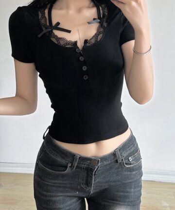 Bow Cute Black Y2K crop top